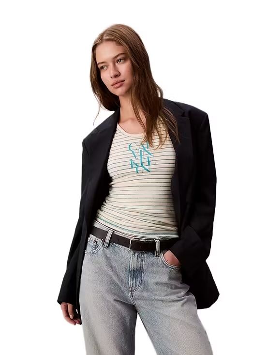 Calvin Klein - Áo ba lỗ nữ Cotton Rib Stripe Logo Graphic Tank Top