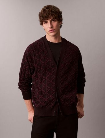 Calvin Klein - Áo khoác len nam Allover Emblem Logo Relaxed Cardigan