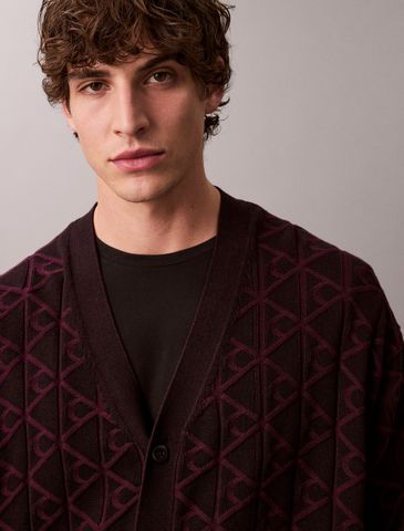 Calvin Klein - Áo khoác len nam Allover Emblem Logo Relaxed Cardigan - 4