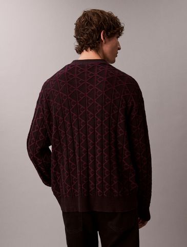 Calvin Klein - Áo khoác len nam Allover Emblem Logo Relaxed Cardigan - 3