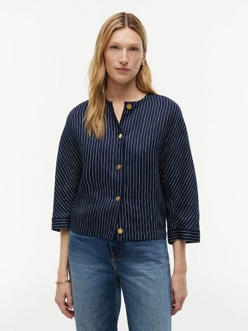 Tommy Hilfiger - Áo Kiểu Nữ Relaxed Gold-Tone Button Pinstripe Blouse