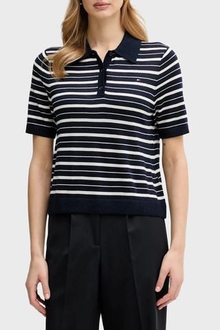 Tommy Hilfiger - Áo Thun Có Cổ Nữ Merino Silk Short Sleeve Polo Neck Sweater