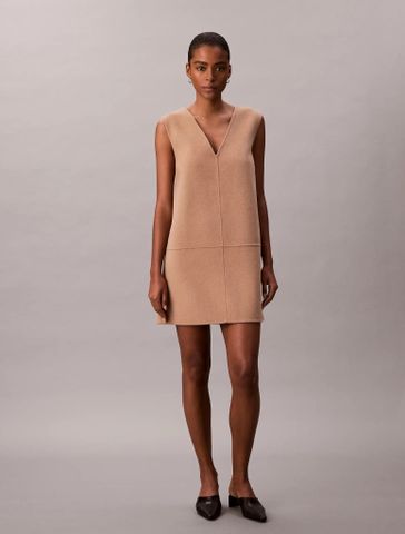 Calvin Klein - Đầm len nữ Doubleface V-Neck Mini Shift