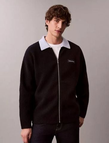 Calvin Klein - Áo khoác len nam Merino Wool Blend Contrast Collar Jacket