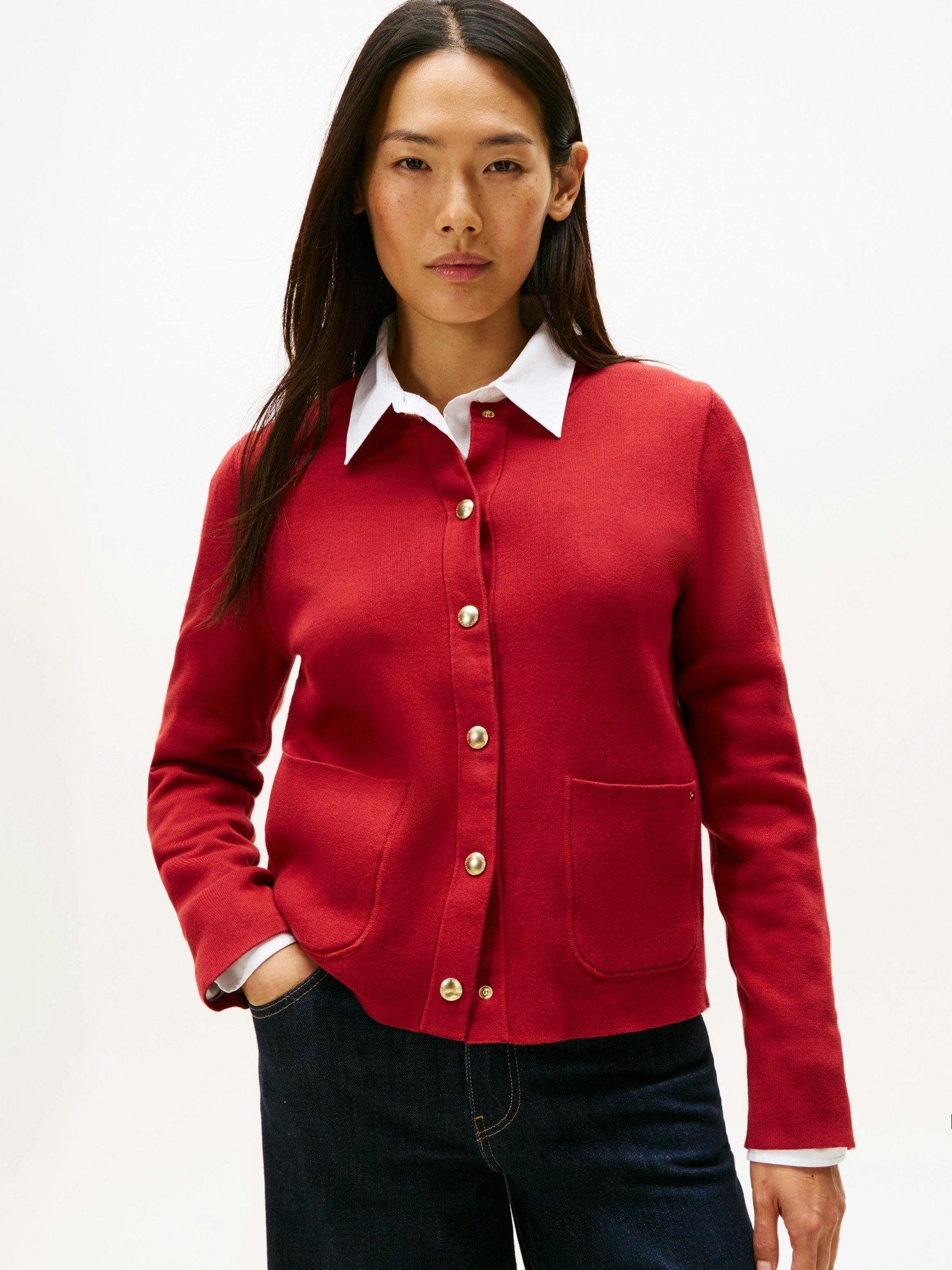 Tommy Hilfiger - Áo khoác len mỏng tay dài nữ Reversible Jersey Cardigan