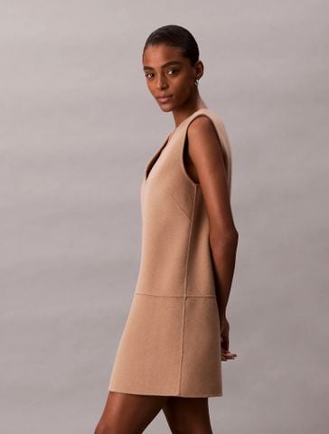 Calvin Klein - Đầm len nữ Doubleface V-Neck Mini Shift