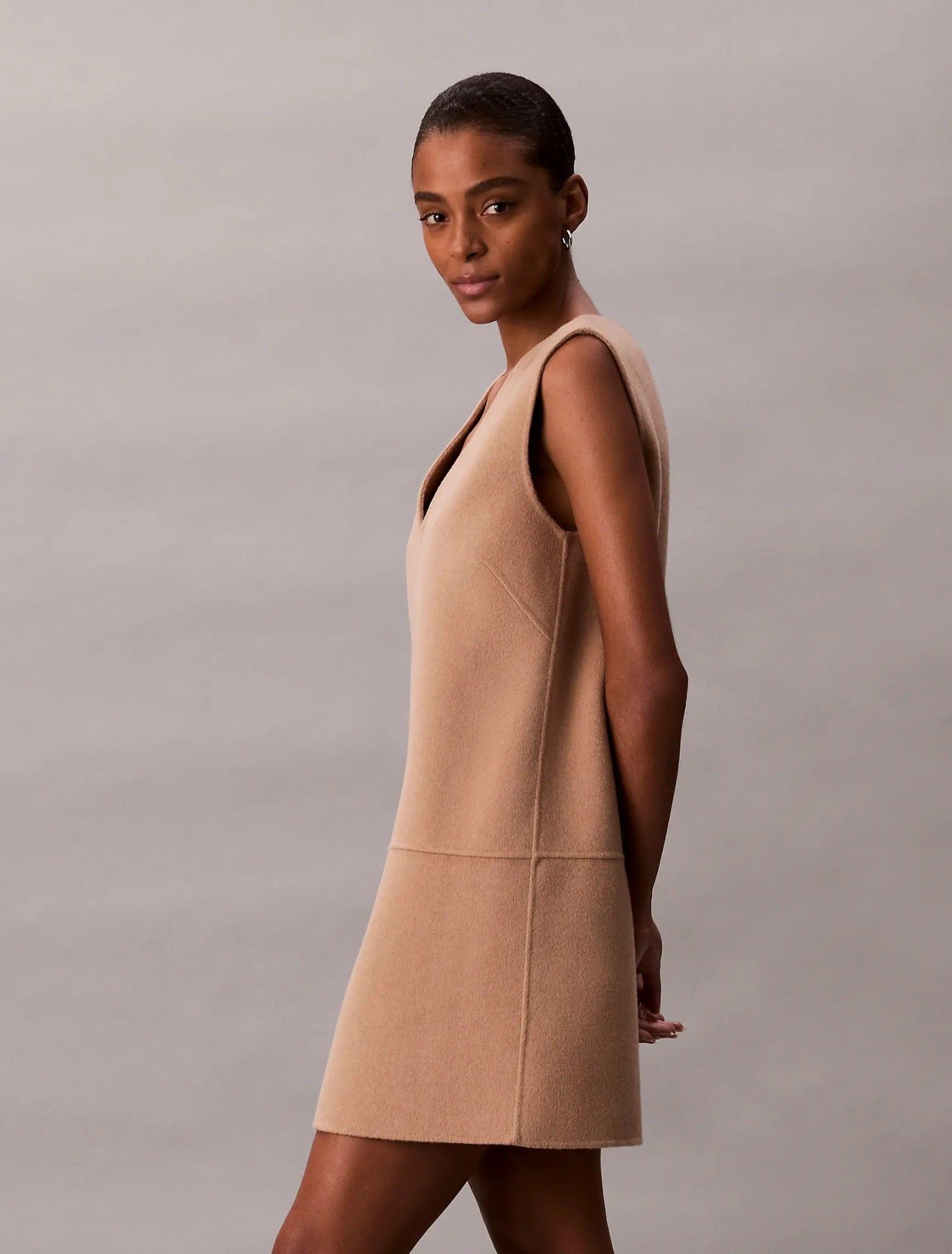 Calvin Klein - Đầm len nữ Doubleface V-Neck Mini Shift