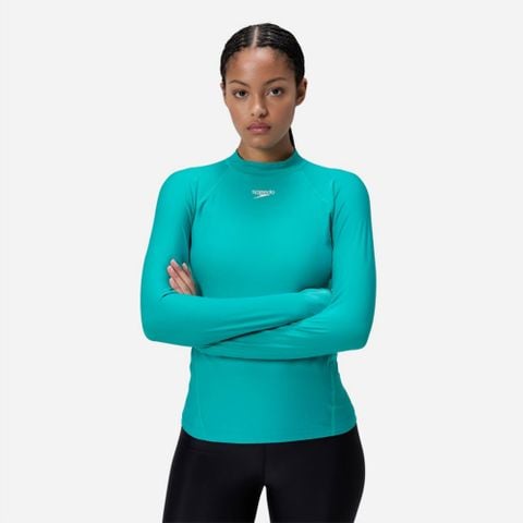 Speedo - Áo bơi tay dài chống nắng nữ Essential Top Blue/Green Long Sleeve Uv Shirt