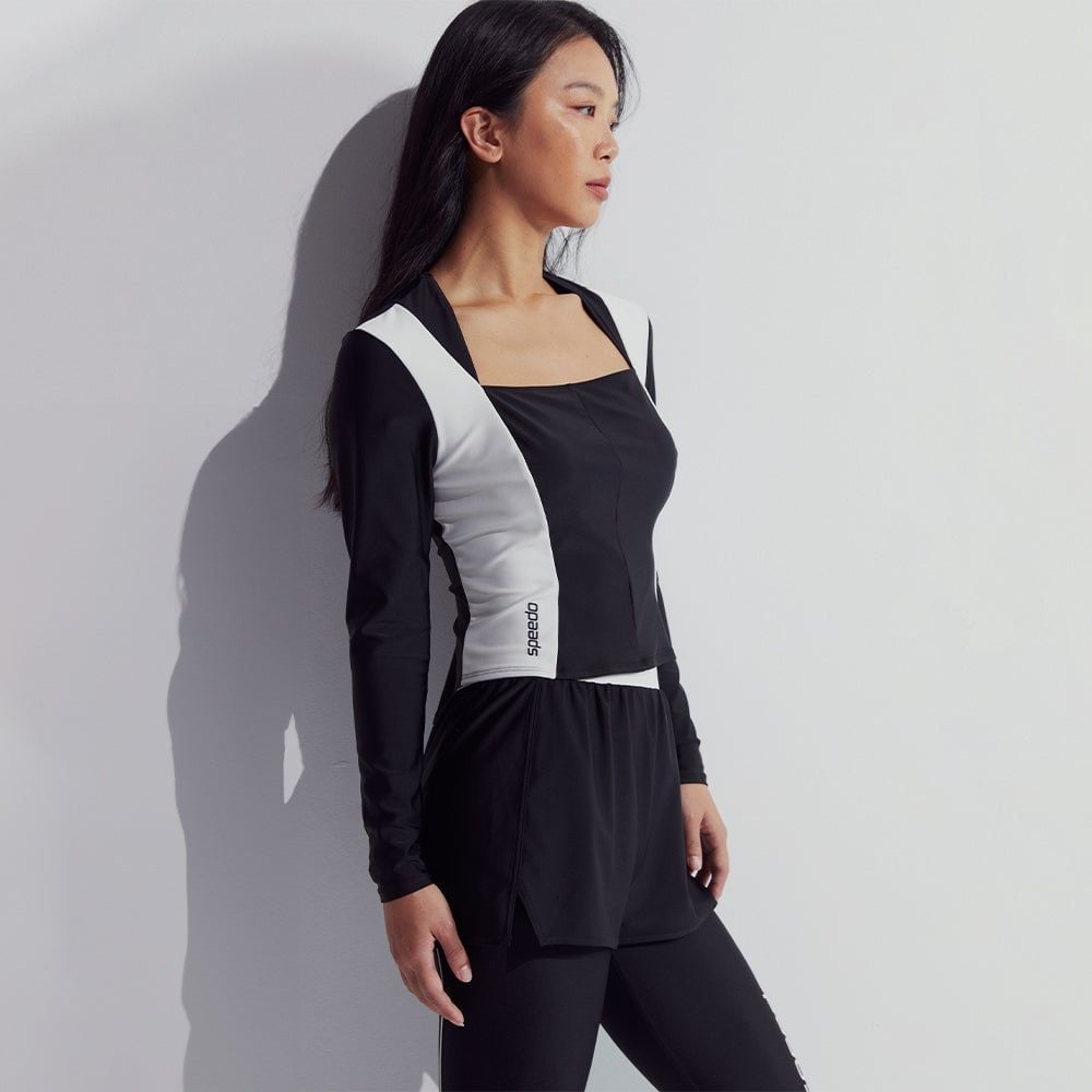 Speedo - Áo bơi tay dài chống nắng nữ 2025 Sun Protection Square Neck Shaping Long Sleeve Uv Shirt