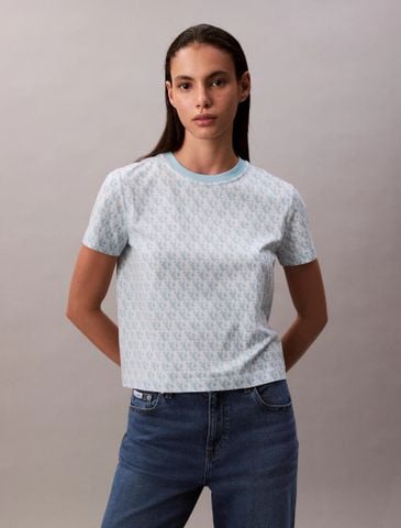 Calvin Klein - Áo phông thời trang nữ Allover Monogram Logo Classic T-Shirt