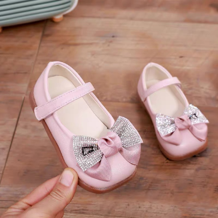 Giày búp bê bé gái đính nơ màu hồng phong cách Hàn Quốc da mềm êm cho trẻ em 1 - 1.5 tuổi GH39