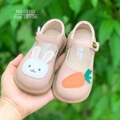 Giày búp bê bé gái 1 - 2 tuổi da mềm êm chân họa tiết thỏ cà rốt xinh xắn dễ thương GH92 [LẺ SIZE SALE NỐT]