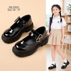 Giày Búp Bê Bé Gái Đế Bánh Mì Mary Jane Khoá Trái Tim 5 - 12 Tuổi màu đen da bóng đồng phục trường quốc tế, Vinschool, Ngôi Sao GN45