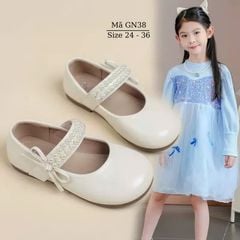 Giày búp bê bé gái 2 - 10 tuổi màu trắng quai ngọc trai đính nơ xinh xắn dễ thương đi học đi chơi phong cách Hàn Quốc GN38