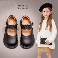 Giày Búp Bê Bé Gái Đen Phối Ren 5-10 Tuổi, Giày Đi Học, Giày Đồng Phục Học Sinh Vinschool, Ngôi Sao, Trường Quốc Tế NHÍM SHOP GN46