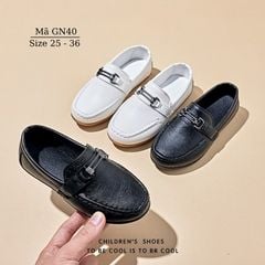 Giày lười bé trai, giày Moca màu đen/trắng trẻ em học sinh nam mặc vest đi tiệc phong cách sang trọng lịch sự  GN40
