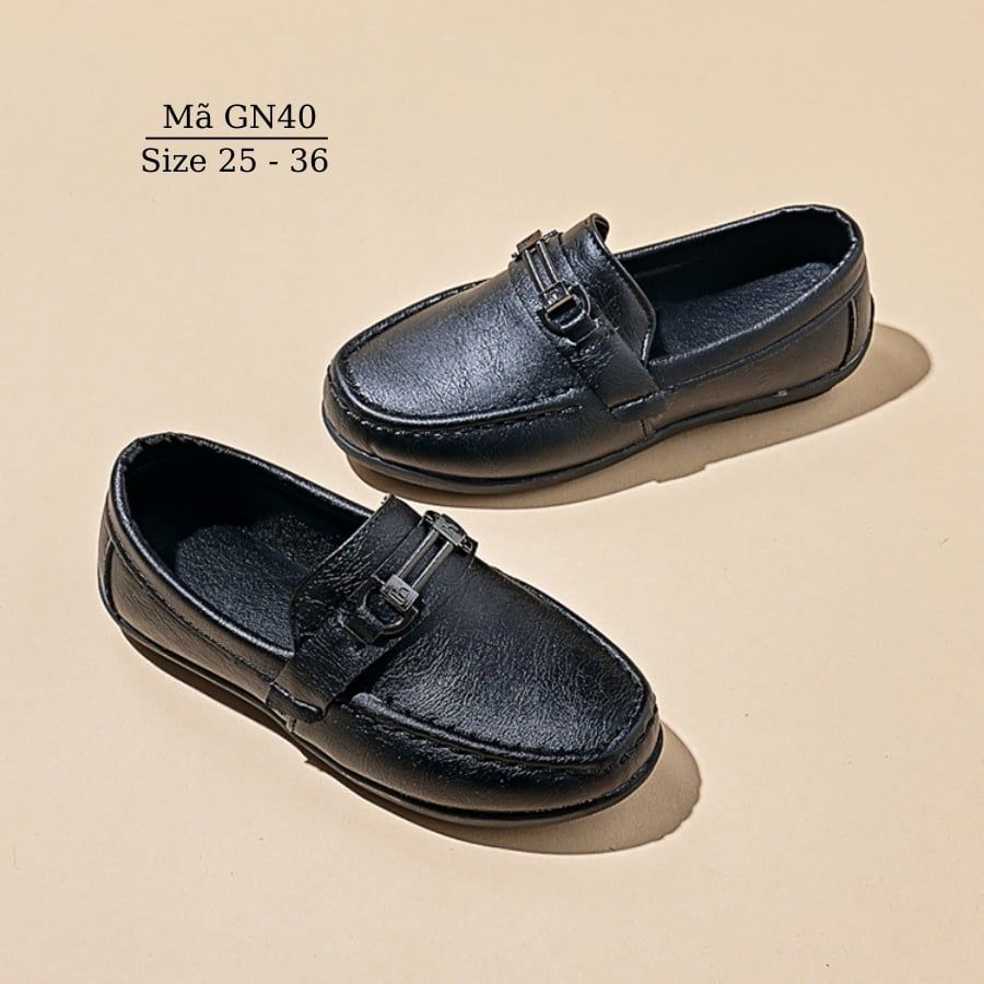 Giày lười bé trai, giày moca đen cho bé trai 2 - 9 tuổi sang trọng lịch lãm mặc vest, đi tiệc, đi chơi chụp hình thời trang GN40