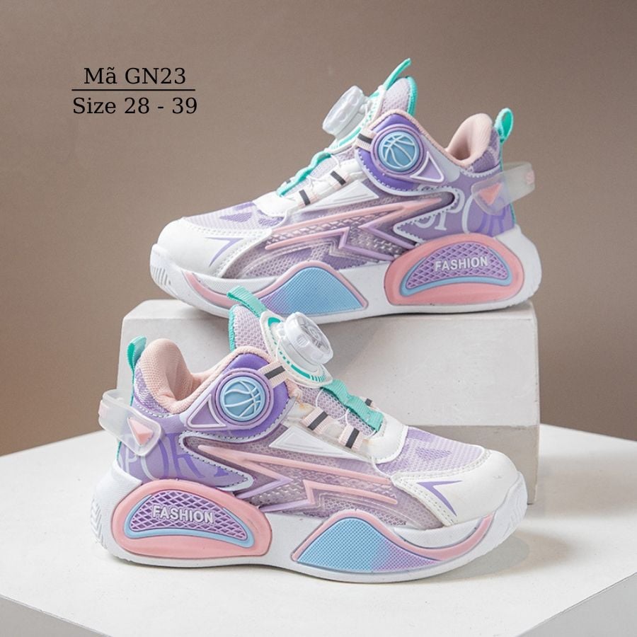 Giày Thể Thao Khóa Xoay Cho Bé Gái 3-12 Tuổi, Giầy Đi Học Trẻ Em Gái, Giầy Bóng Rổ Bé Gái Năng Động Các Tính GN23
