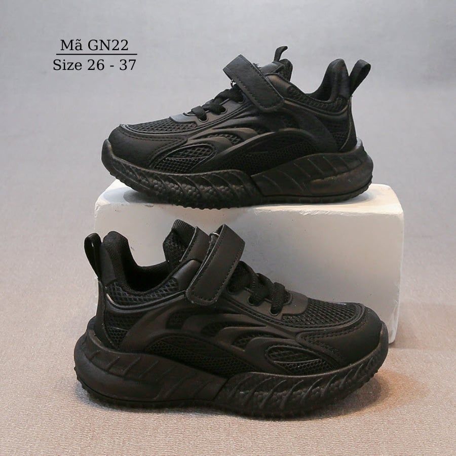 Giày full đen bé trai 3 - 10 tuổi dáng thể thao năng động cá tính đồng phục Vinschool, Giầy đi học, thể dục, đi chơi trẻ em học sinh GN22