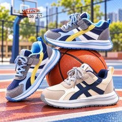 Giày thể thao bé trai 3 - 12 tuổi êm nhẹ quai dán phối cột dây khỏe khoắn năng động đi học đi đi chơi GN36 Xanh Ghi