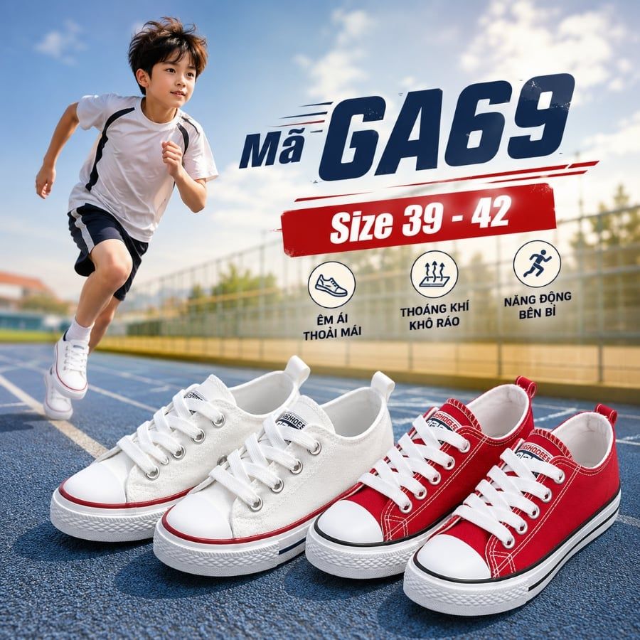 Giày thể thao buộc dây dáng converse cổ thấp GA69