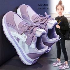 Giày thể thao bé gái màu tím 3 - 12 tuổi cột dây quai dán êm nhẹ, thời trang đi học đi chơi năng động cá tính GN36