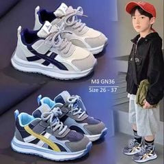 Giày thể thao bé trai 3 - 12 tuổi êm nhẹ quai dán phối cột dây khỏe khoắn năng động đi học đi đi chơi GN36 Xanh Ghi