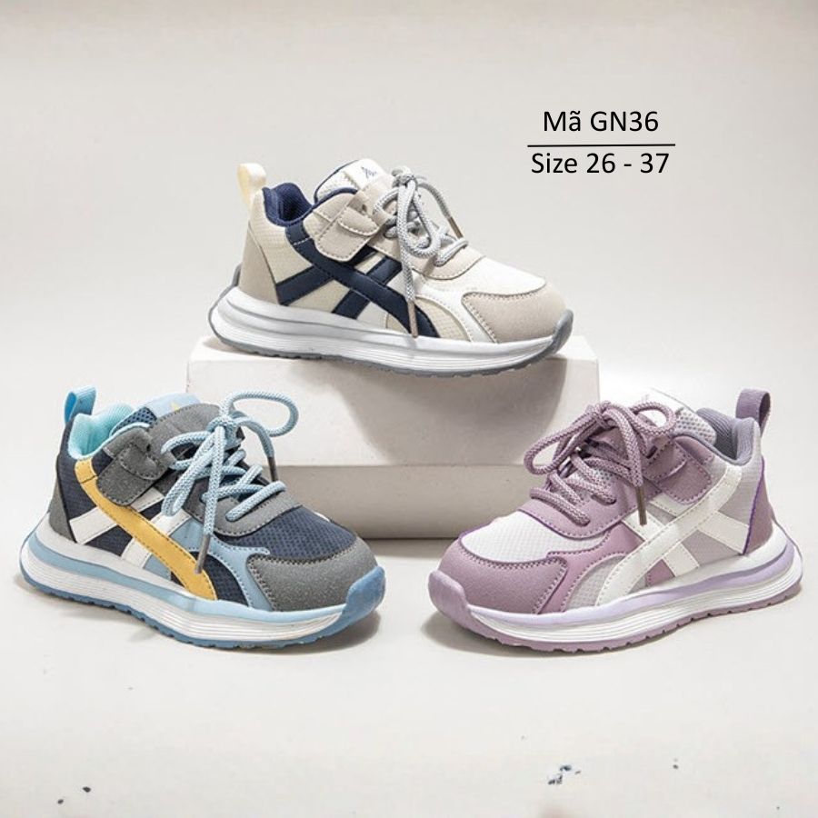 Giày thể thao bé trai bé gái 3 - 12 tuổi quai dán kết hơp cột dây năng động cá tính đi học đi chơi GN36