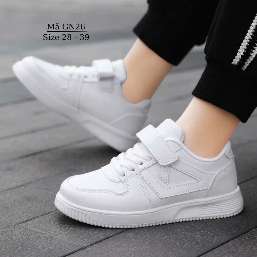 Giày trắng cho bé gái 4 - 15 tuổi dáng thể thao năng động cá tính siêu nhẹ êm chân đi học, đi chơi, biểu diễn GN26