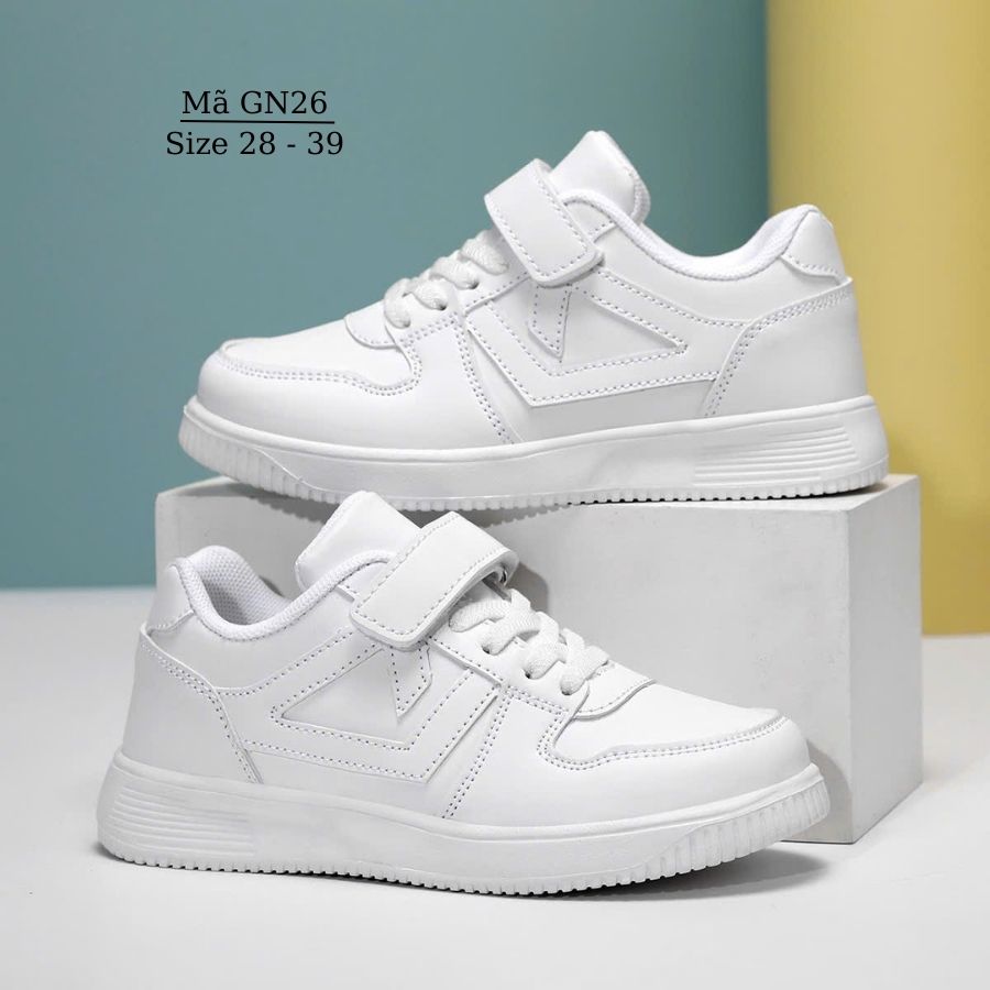 Giày trắng bé trai 4 đến 15 tuổi cao cấp siêu nhẹ dáng thể thao năng động cá tính đi học, đồng phục nghi thức, biểu diễn GN26