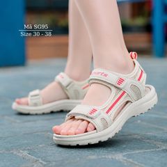 Sandal Bé Gái Cao Cấp 5-12 Tuổi Quai Dán Màu Kem Siêu Nhẹ Thể Thao Thời Trang Đi Học Đi Chơi SG95