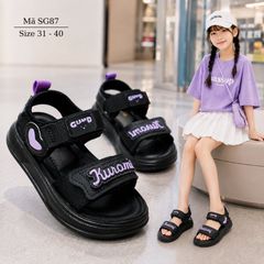 Dép sandal bé gái đi học Kuromi đen tím 3 - 15 tuổi quai hậu học sinh êm nhẹ năng động cá tính SG87