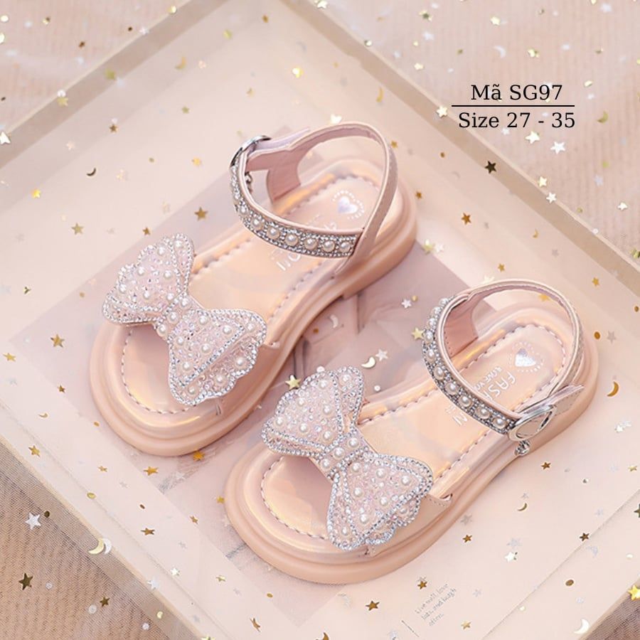 Sandal Nơ Công Chúa Cho Bé Gái Màu Hồng Kim Sa Lấp Lánh, Dép Quai Hậu Bé Gái đi học đi chơi 3 - 10 tuổi thời trang SG97