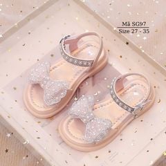 Sandal Nơ Công Chúa Cho Bé Gái Màu Hồng Kim Sa Lấp Lánh, Dép Quai Hậu Bé Gái đi học đi chơi 3 - 10 tuổi thời trang SG97