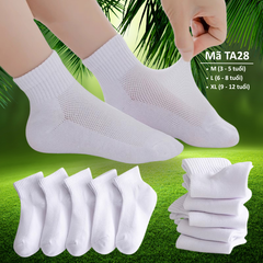 Tất trắng không họa tiết cho bé trai bé gái trẻ em học sinh nam nữ cổ cao lưới thoáng khí đi học biểu diễn chụp ảnh TA28