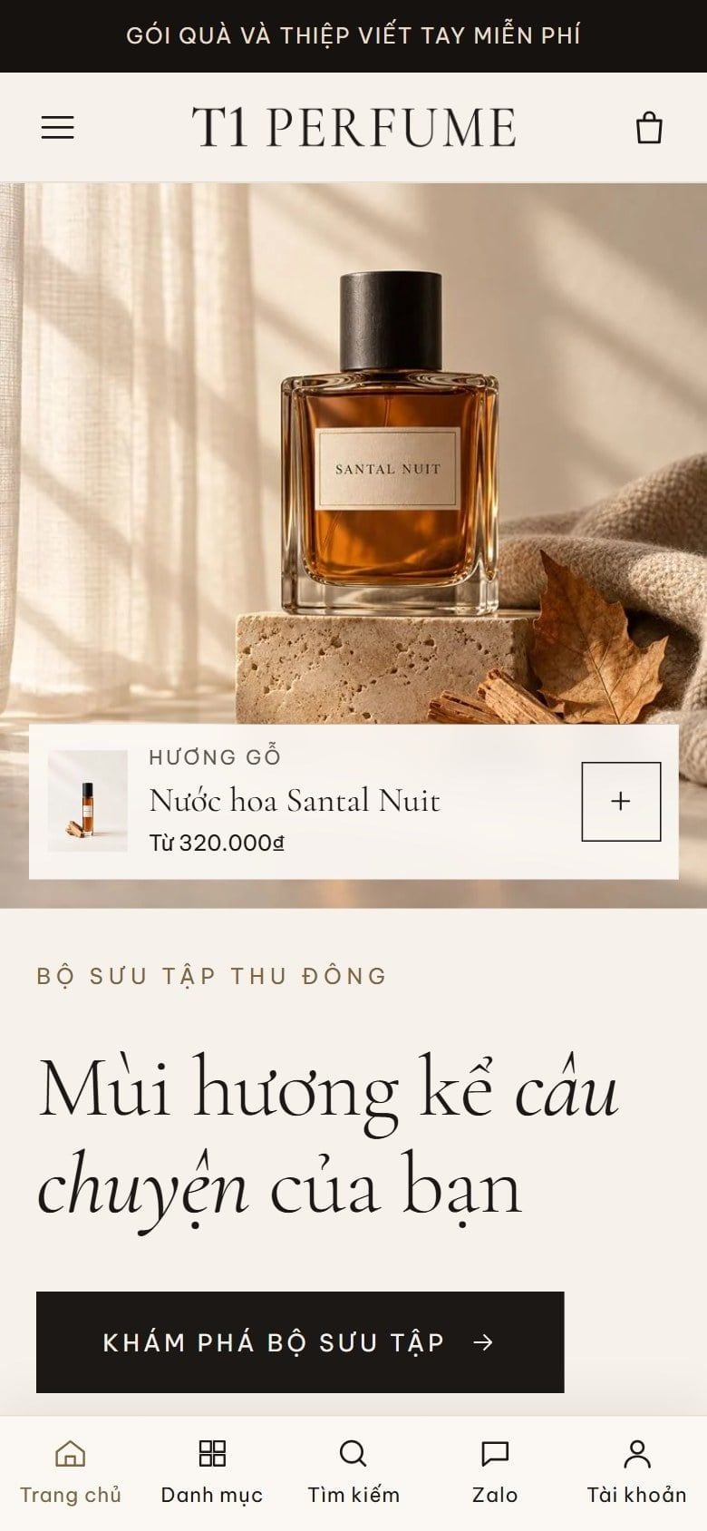 Mẫu website T1 Perfume – Nước hoa