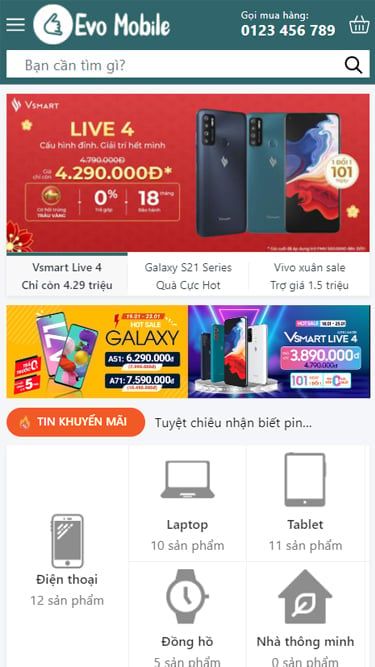 Mẫu website Evo Mobile
