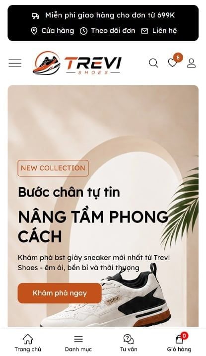 Mẫu website Trevi Shoes
