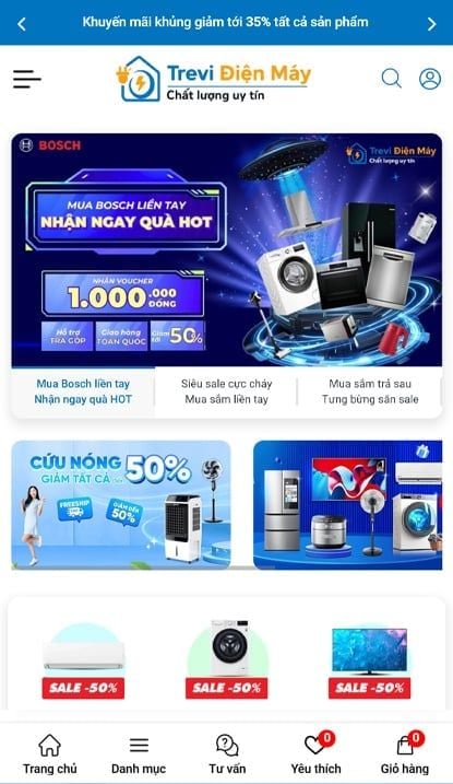 Mẫu website Trevi Điện Máy