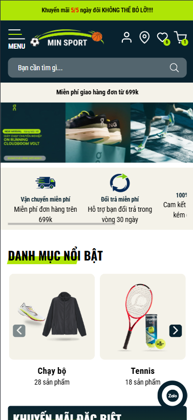 Mẫu website Min Sport