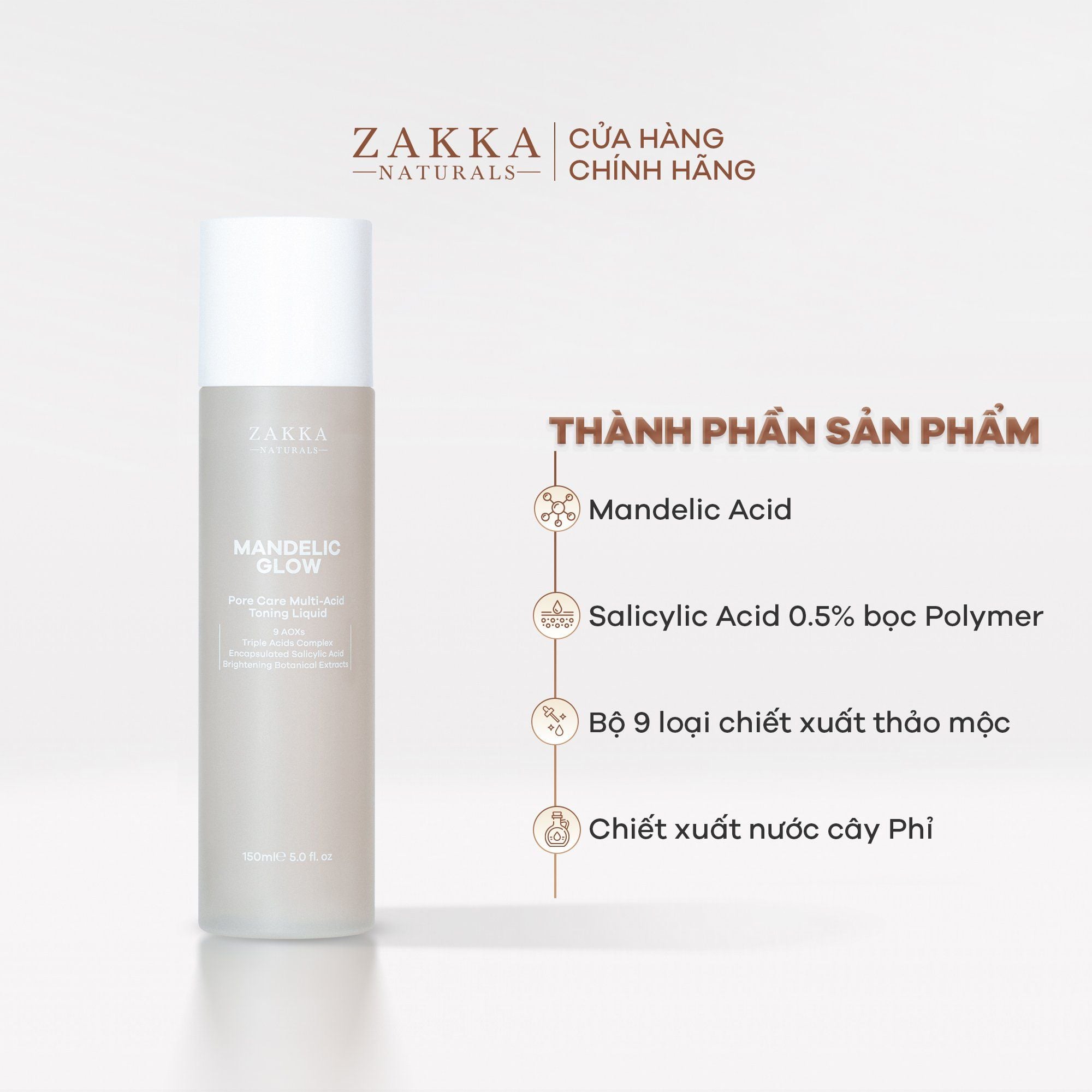  Toner tẩy da chết AHA, BHA Mandelic Glow 