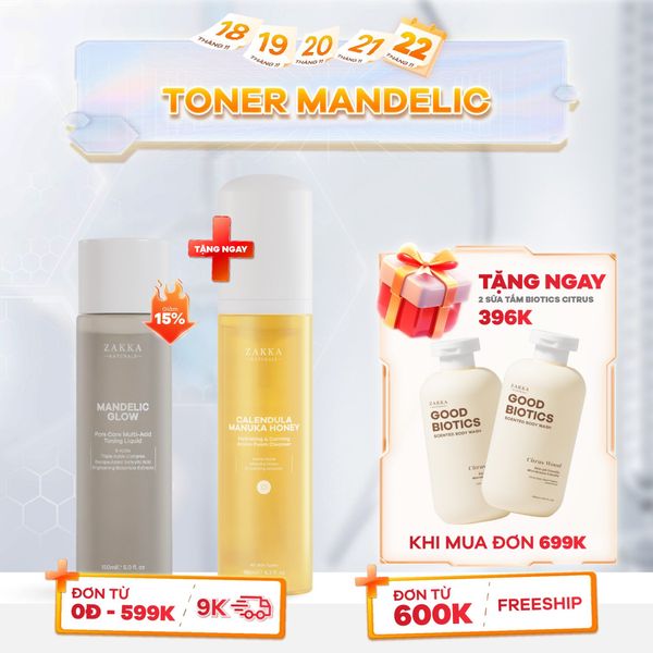  Toner tẩy da chết AHA, BHA Mandelic Glow 