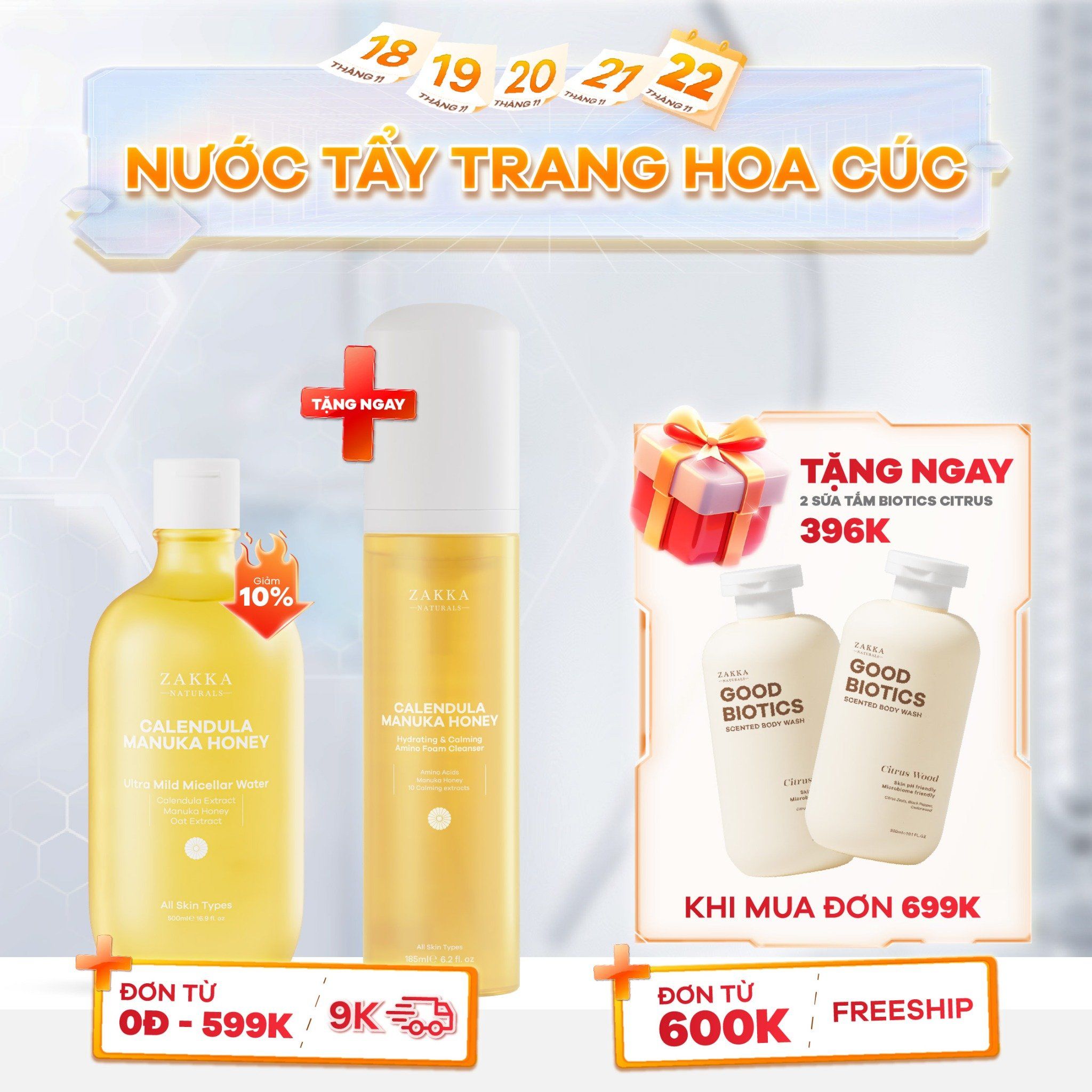  Nước Tẩy Trang Hoa Cúc Dịu Nhẹ Calendula & Manuka Honey 