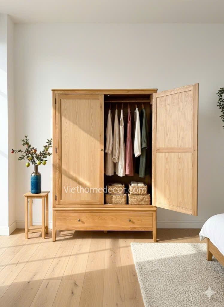 Tủ áo gỗ sồi mỹ ngang 1.4m #9068