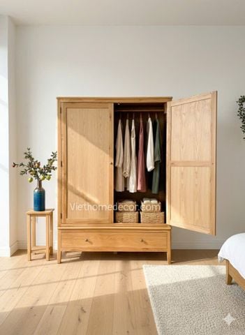 Tủ áo gỗ sồi mỹ ngang 1.4m #9068