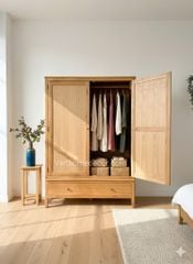 Tủ áo gỗ sồi mỹ ngang 1.4m #9068