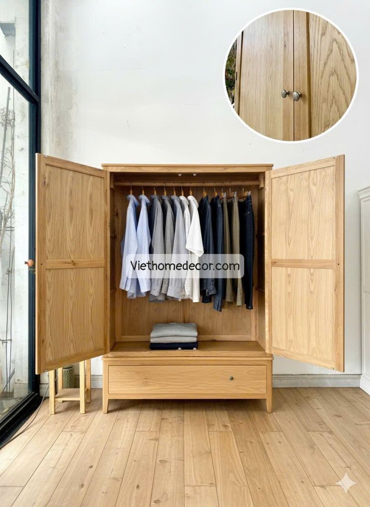 Tủ áo gỗ sồi mỹ ngang 1.4m #9068