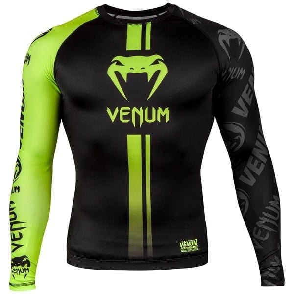 Áo bó Venum Logos Rashguard Long Sleeves - Black/Neo Yellow