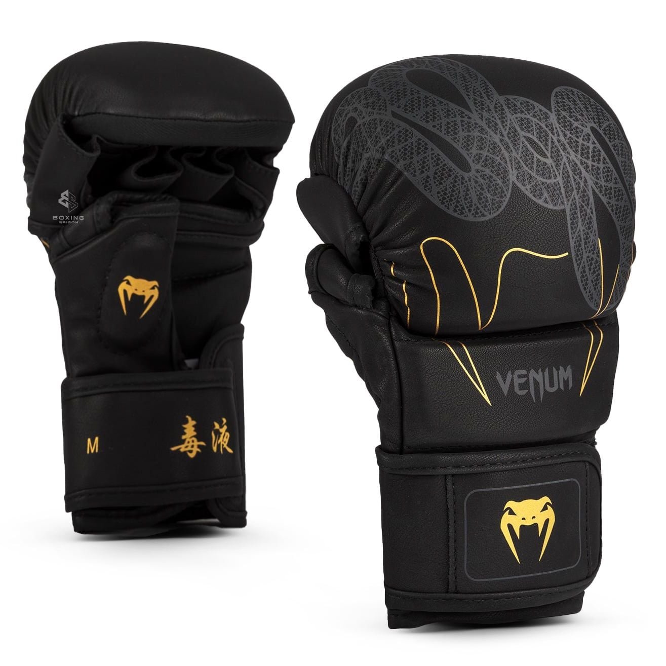 Găng Tay MMA Venum Serpenti Sparring Gloves - Black/Silver/Gold