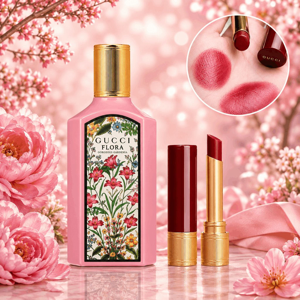 Set Gucci Flora Gorgeous Gardenia EDP 100ML + Son Gucci 509